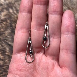 Sterling silver hematite and clear quartz loop drop earrings